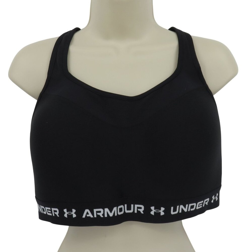 Under Armour Women 38DD Black Logo Band Wireless Sports Bra Padded Wire Free